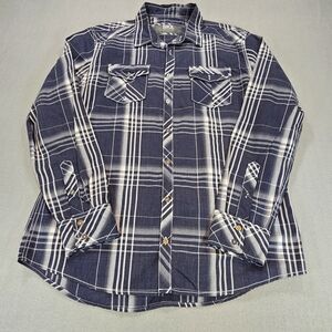 BKE Men’s Large Plaid Button Up Shirt Blue Check Long Sleeve Athletic Fit